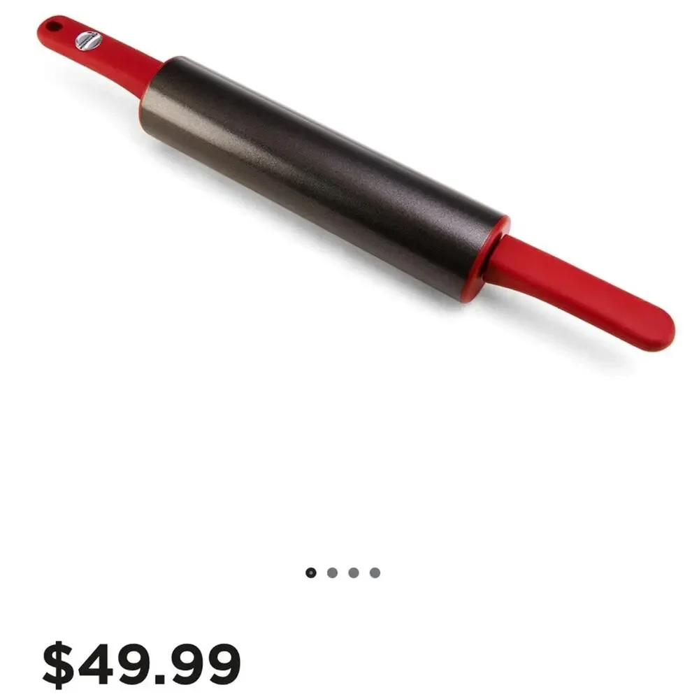 NEW KITCHENAID Red Burgundy Silver Steel Rolling Pin Wide Barrel Kitchen Tool